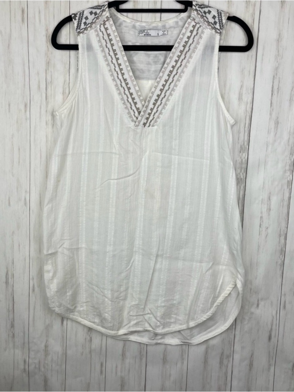 Prana white embroidered linen blend tank Small